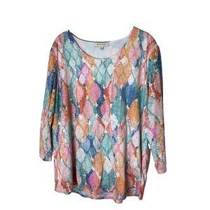 Astrologie Blouse Size XL Top Shirt 3/4 Sleeves Lined Bodice Watercolors Cotton